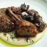 Crispy masterstock chicken, polenta and grilled radicchio.