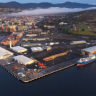 Aerial footage of Macquarie Point, a former industrial site that sits behind the Hobart port. Supplied by Stuart Gibson.