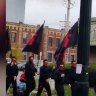 A small group of marchers in the Ohio capital Columbus bellowed racist slurs and other profanities.