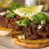 House-made baked beans with marinated feta.