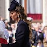 Catherine, Princess of Wales attends the wreath laying and parade service as part of the Anzac Day commemorations at Cenotaph.