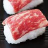 Marble marvel ... nigui sushi made with Mayura Station wagyu beef. 