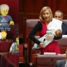 Senator Larissa Waters breastfeeding. Lego replica of Parliament House to commemorate the 30th anniversary of the building for the Parliament House open day in Canberra on Friday 5 October 2018.

And

Senator Larissa Waters with her baby Alia, puts forward a motion on lung disease, in the Senate at Parliament House in Canberra on Thursday 22 June 2017. fedpol

both photos: Alex Ellinghausen .