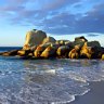 Memorable colours ... lichen on shore rocks at the Bay of Fires.