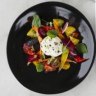 Summer salad, artisan burrata, pickled and roasted carrots, beets, kiss peppers and black salt at Pialligo Estate Garden Pavillions.