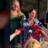 Nadene McBride's sister, Leoni Bowey and daughter Ameliah speak outside the Newcastle District Court following the sentence of Hunter Valley bus driver Brett Button.