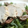 Kale, fig and maple-glazed pecan salad with pomegranate dressing.