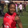 American sprinter Sha'Carri Richardson claimed the $40,000 purse in a time of 13.15 seconds. (source: Seven)