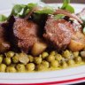 Lamb cutlets, tinned peas and purslane salad