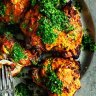 Tandoori chicken with mint and coriander relish.