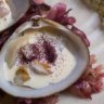 Automata's storm clam, rosemary dashi with fried fish skin. 