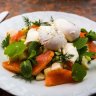 Citrus-cured salmon, potato and pea salad.