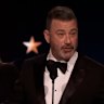 Late-night host Jimmy Kimmel made a jab at US President Donald Trump while accepting his Critics Choice Award.