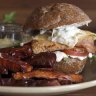 The teetering chicken burger with sweet potato chips.